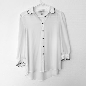 Forever 21 Pretty Blouse, Light Cream with Black Trim